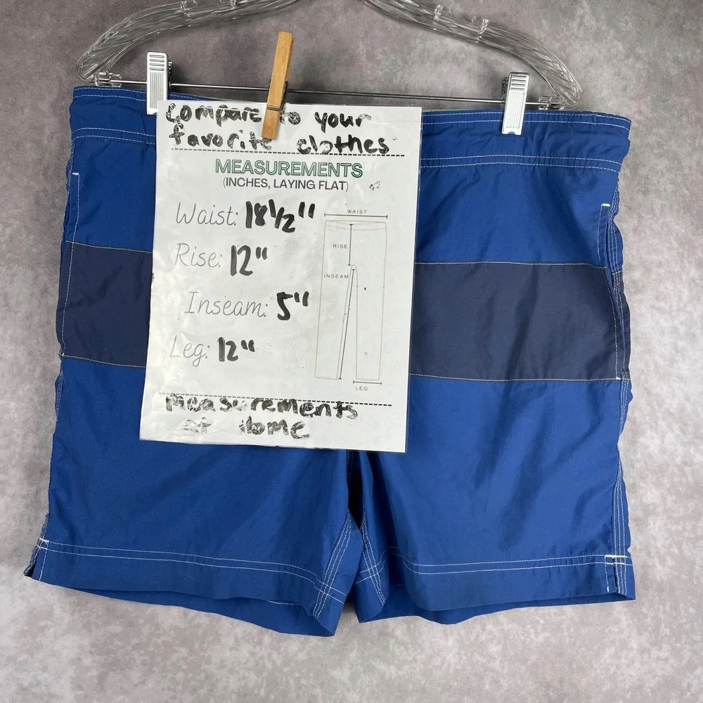 Vtg J. Crew Swimwear Mens M Blue Color Block Drawstring Lined Swim Trunks Shorts